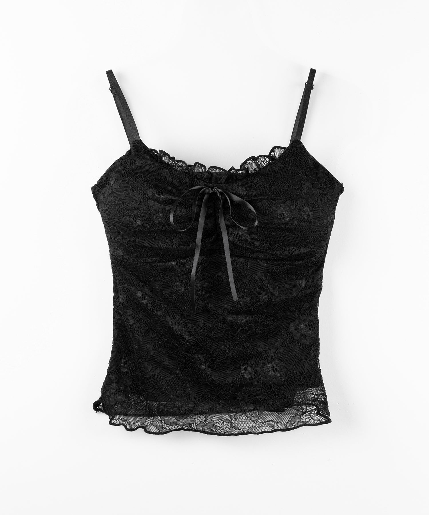 【 2color 】フロントリボンレースレイヤードキャミソール / front ribbon lace layered camisole