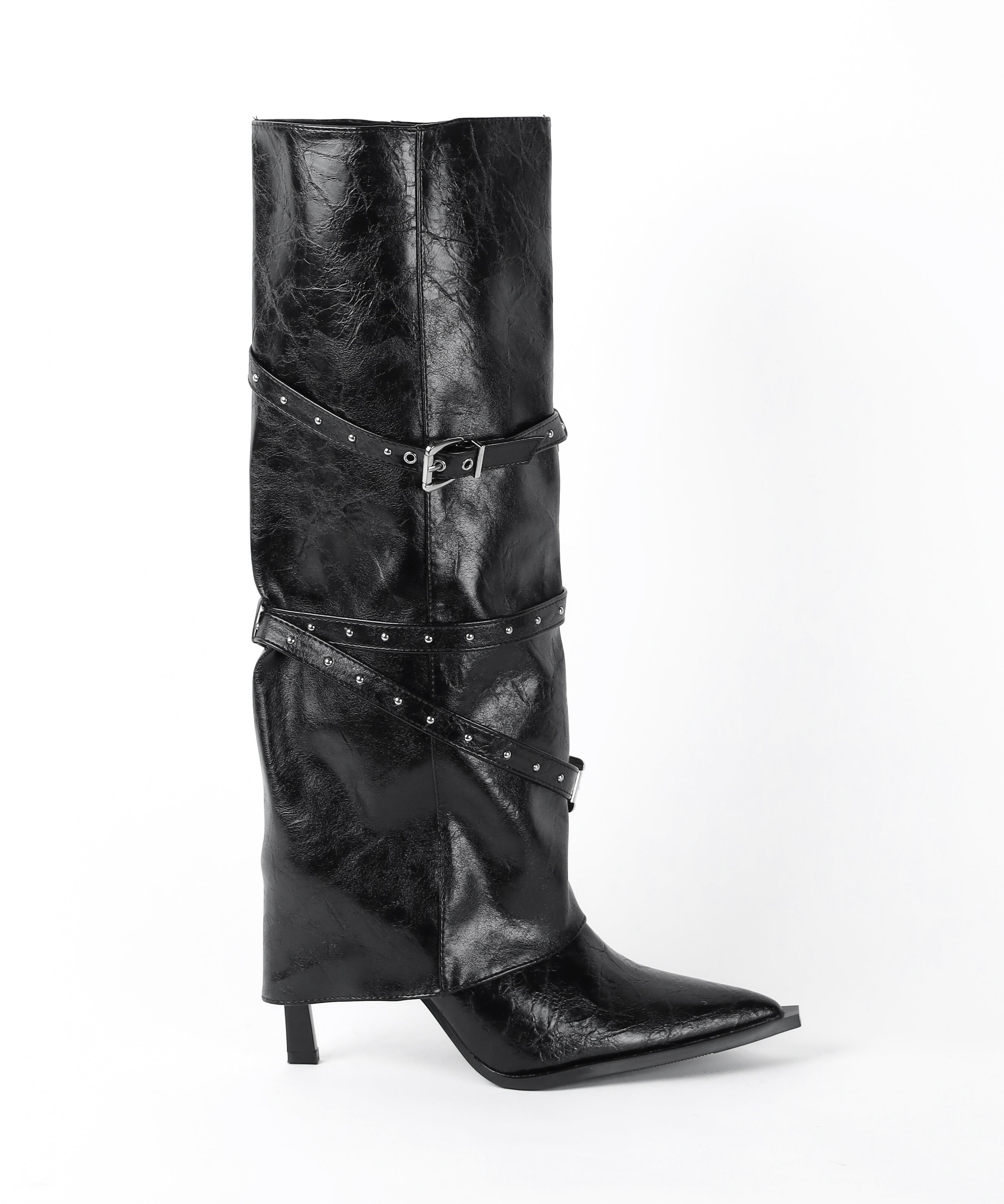 ヴィンテージレザーベルテッドロングカバーブーツ /vintage leather belted long cover boots