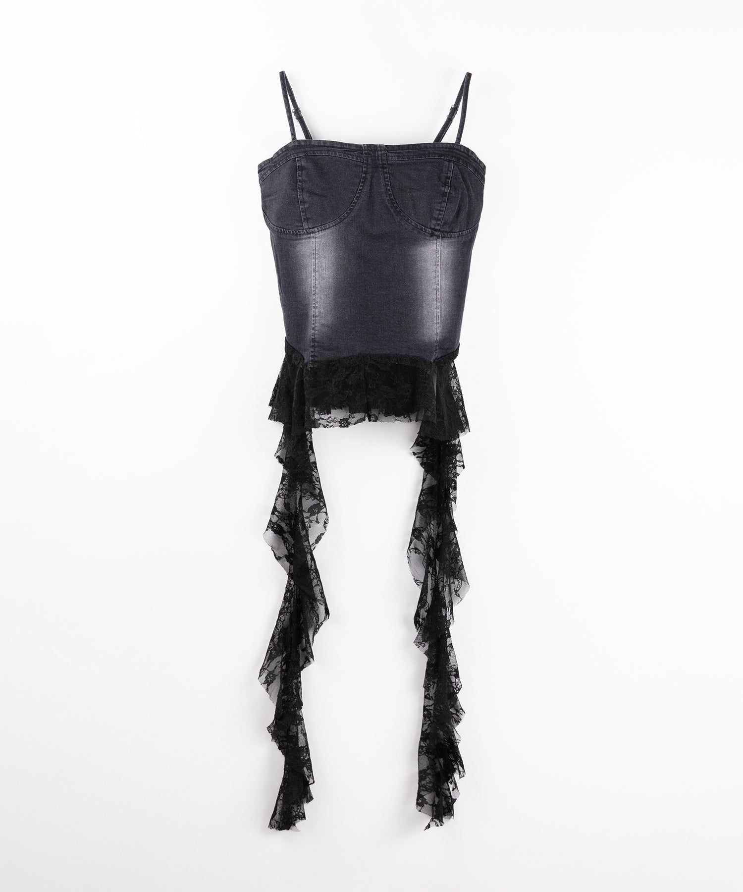 【 2color 】ヴィンテージライクレースフリルデニムビスチェ / vintage like lace frill denim bustier