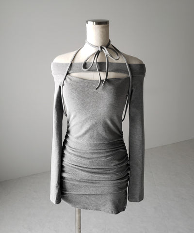【 2WAY 】クロスストラップリボンカットアウトオフショルミニワンピース / cross strap ribbon cutout offshoulder mini onepiece