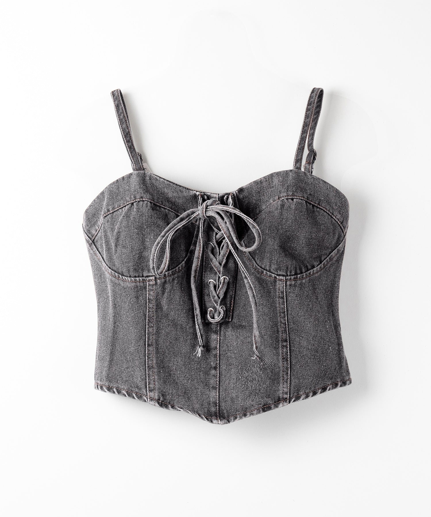 レースアップリボンコルセットデニムビスチェ / lace up ribbon corset denim bustier