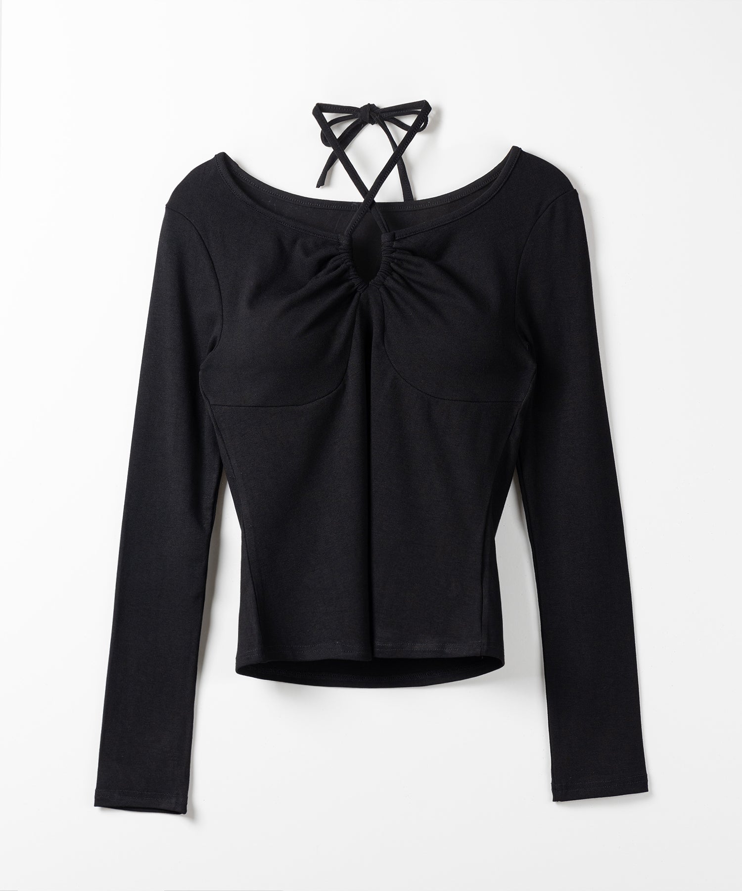 【 3WAY 】クロスストラップリボンギャザーカットソートップス / cross strap ribbon gather cutsew tops