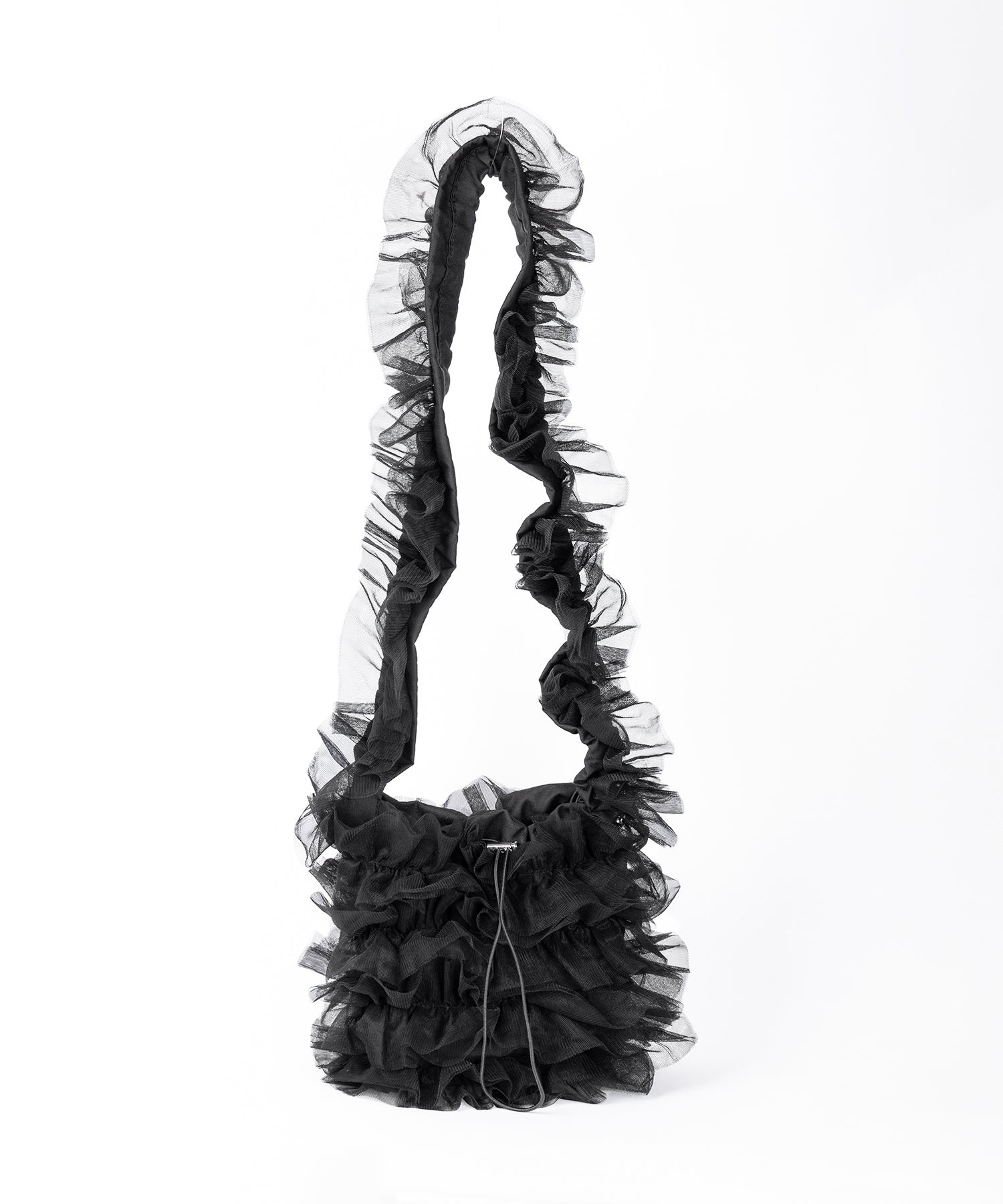 チュールフリル巾着ミニショルダーバッグ/ tulle frill drawstring mini shoulder bag