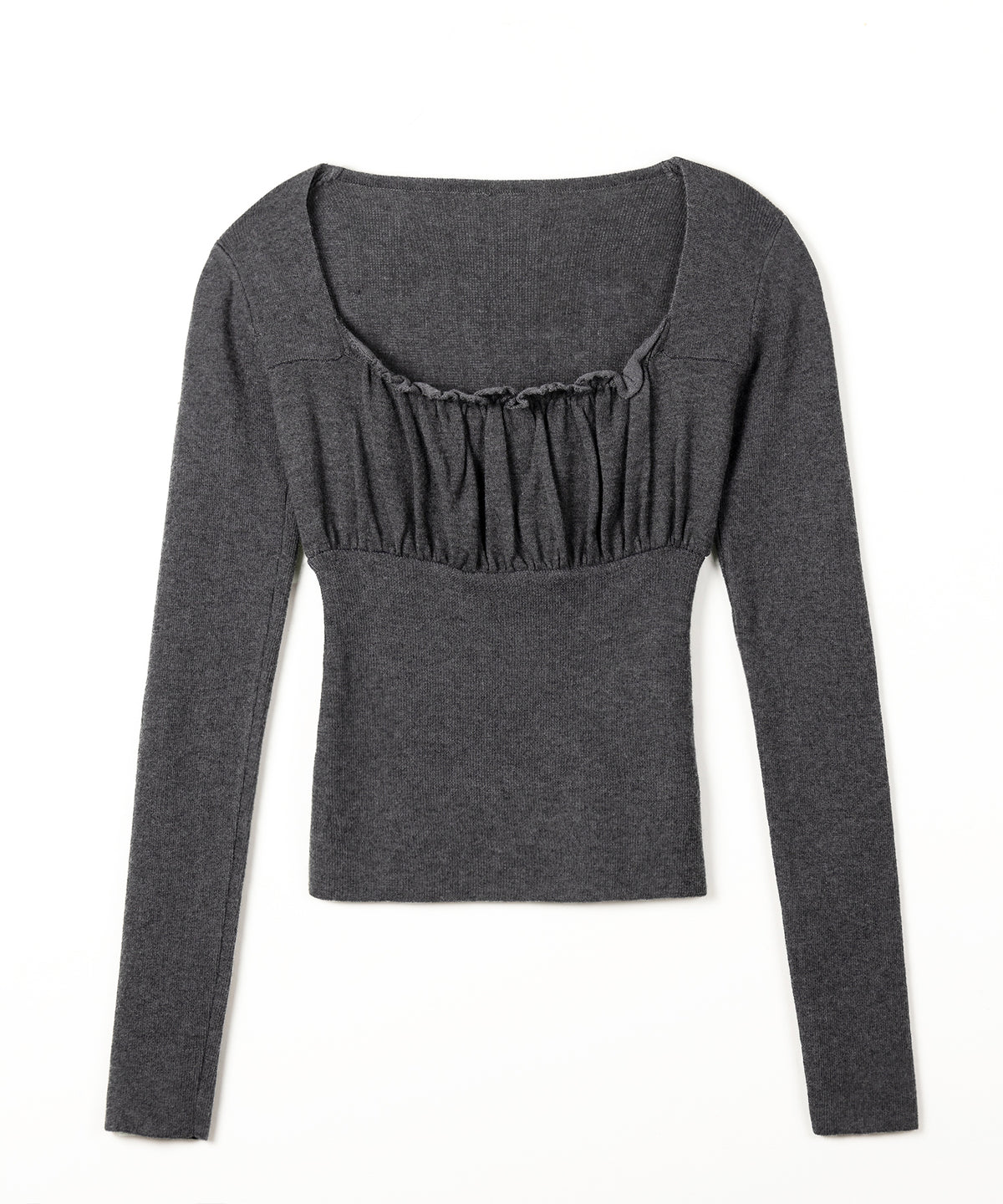 フリルギャザースクエアネック長袖ニットトップス / frill gather square neck longsleeve knit tops