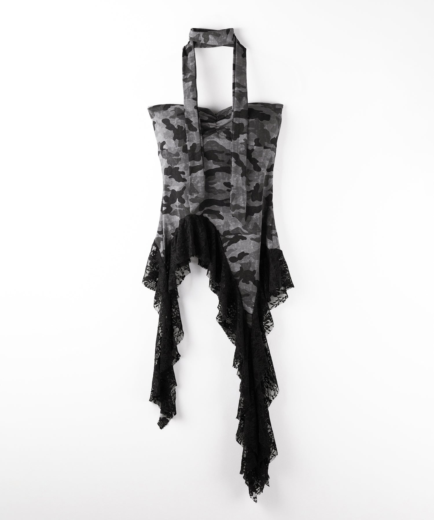 【 限定先行販売 】( choker long tie SET ) vintage camouflage lace frill bare tops