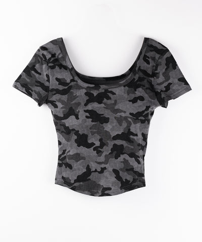 ヴィンテージカモフラスクエアネックショートTシャツ / vintage camouflage square neck short T-shirt
