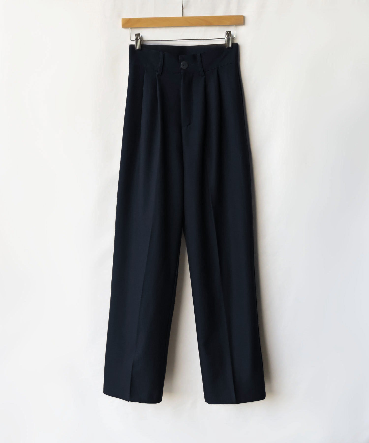 【 秋冬素材で新登場! 】太ベルトハイウエストウールライクカラータックスラックス