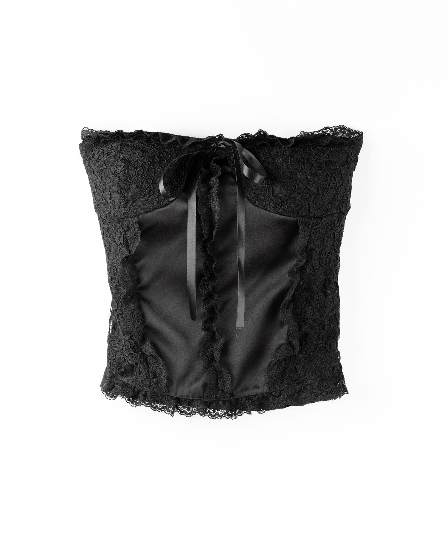 【 2color 】フロントリボンレースフリルコルセットベアトップ / front ribbon lace frill corset bare top