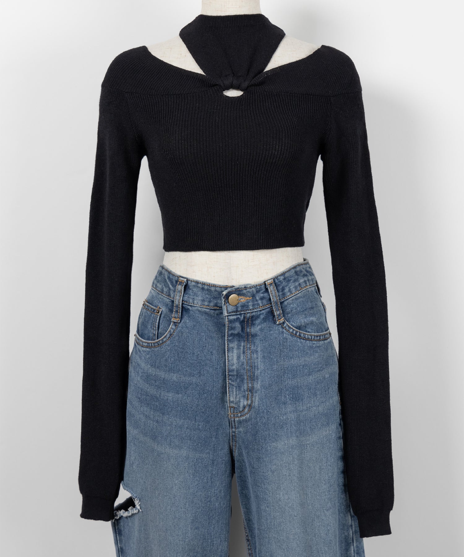 【 3 color 】カットアウトオフショルショートリブニット