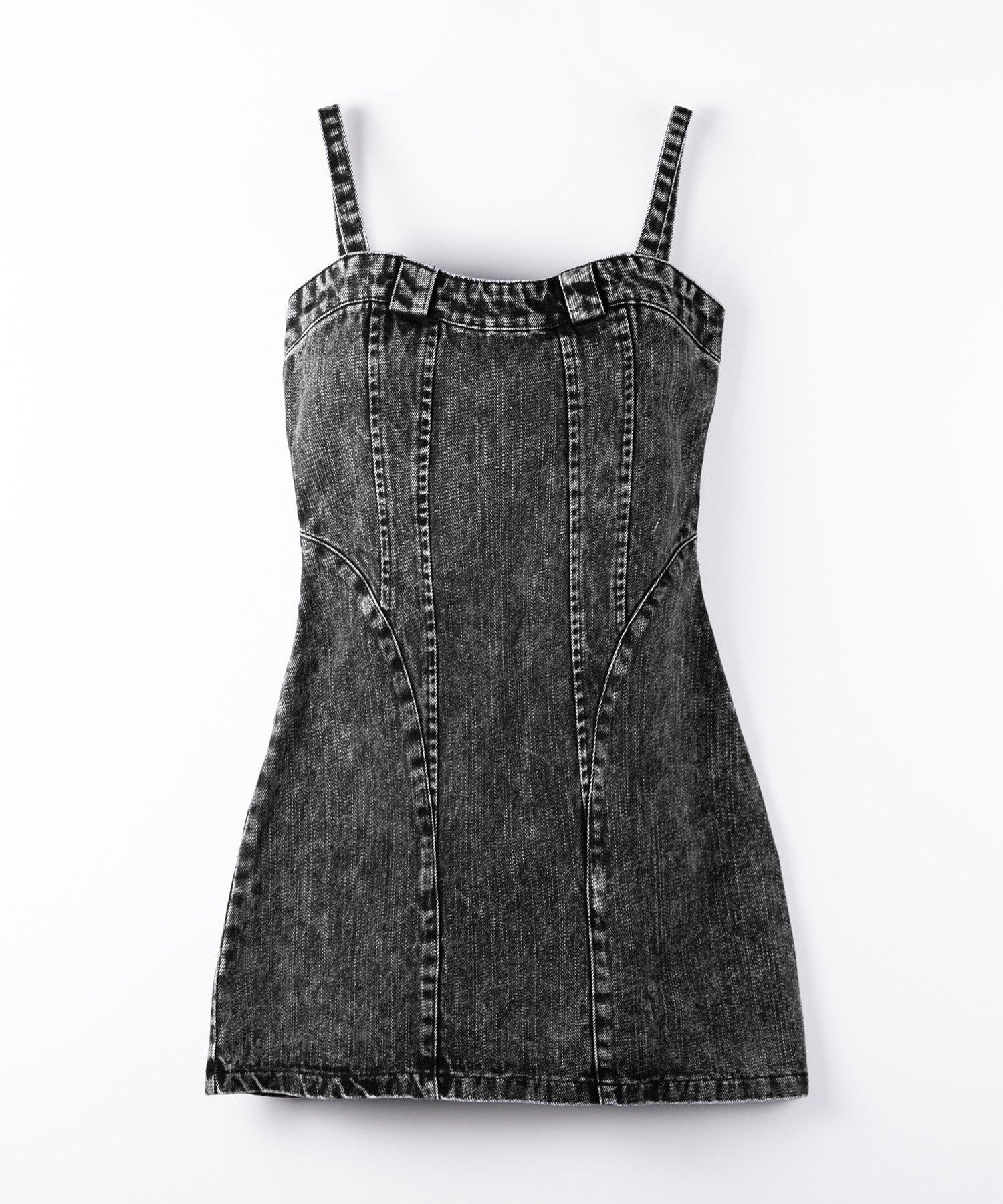 【 デニムセットアップ着用可能 】2WAYヴィンテージケミカルブリーチデニムベアミニワンピース / vintage chemical bleach denim bare mini onepiece