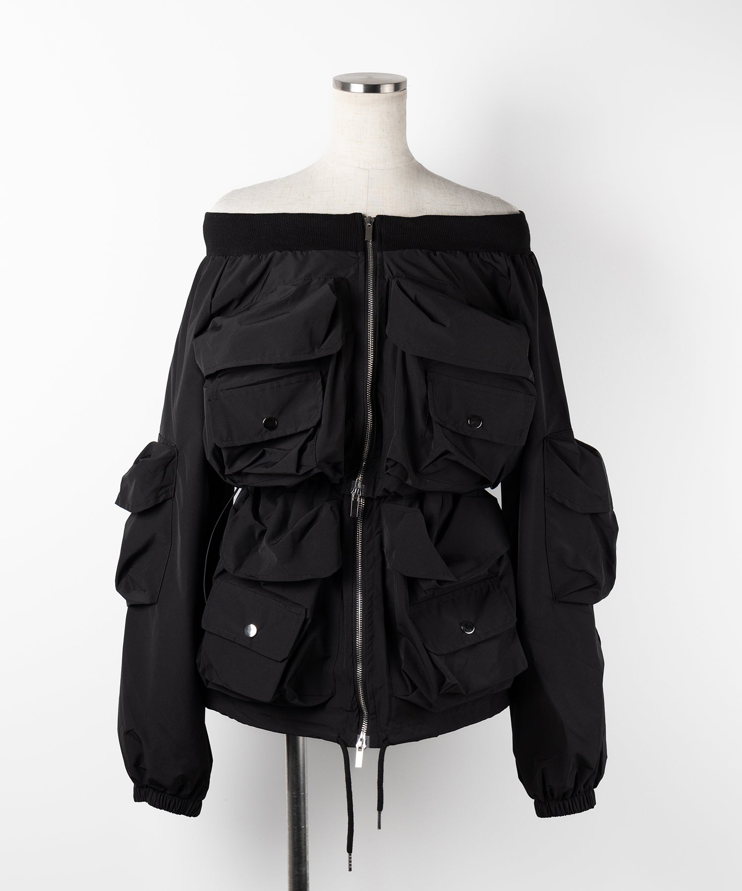 【 セットアップ 】アウトポケットオフショルカーゴブルゾン & ダブルジップカーゴミニスカート SET / out pocket off shoulder cargo blouson & double zip cargo mini skirt SET