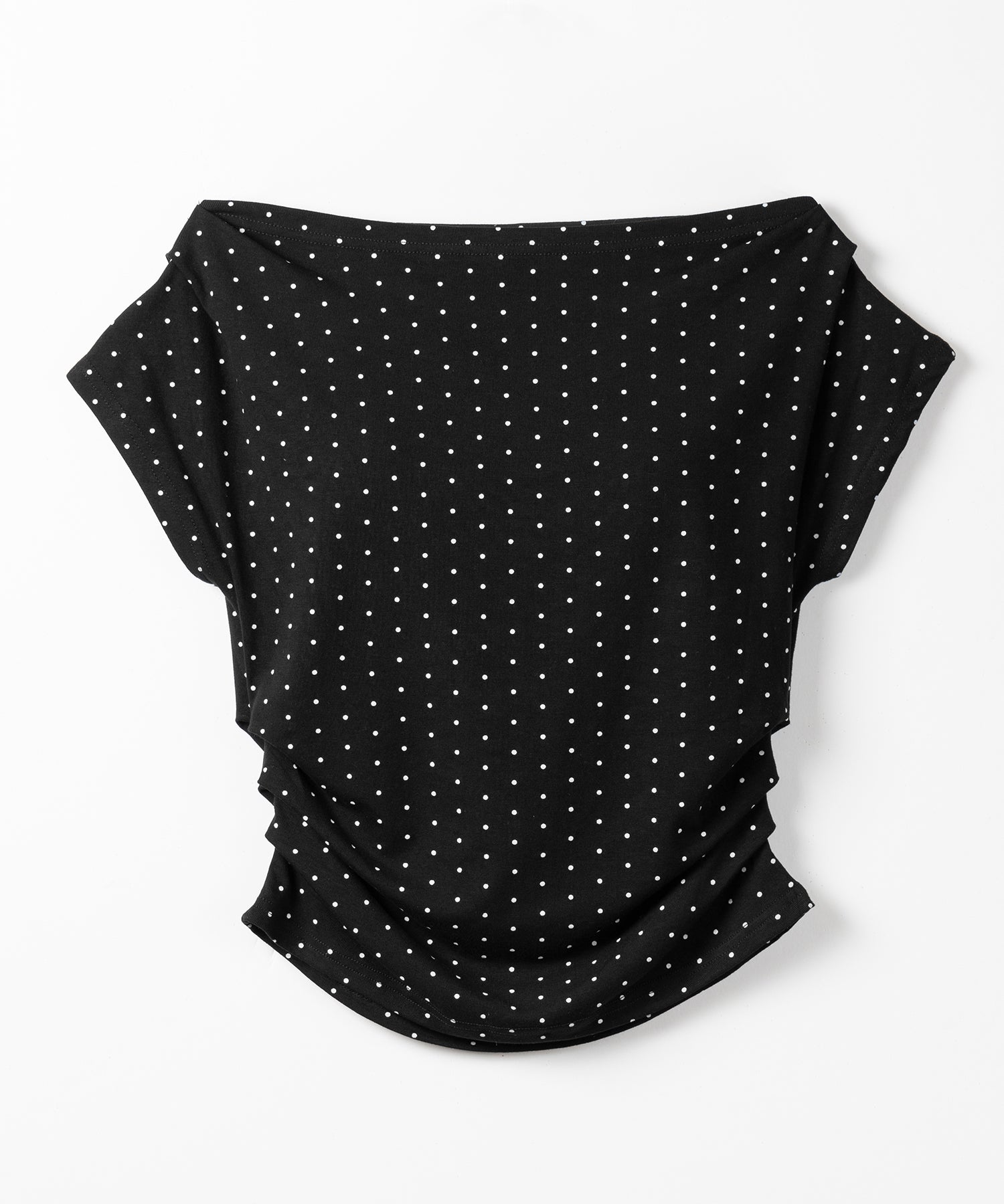 オフショルタックドレープドットTシャツ / off shoulder tack drape shortsleeve dot T-shirts
