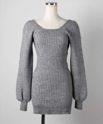 スクエアネックリブニットミニワンピース / square neck rib knit mini one piece