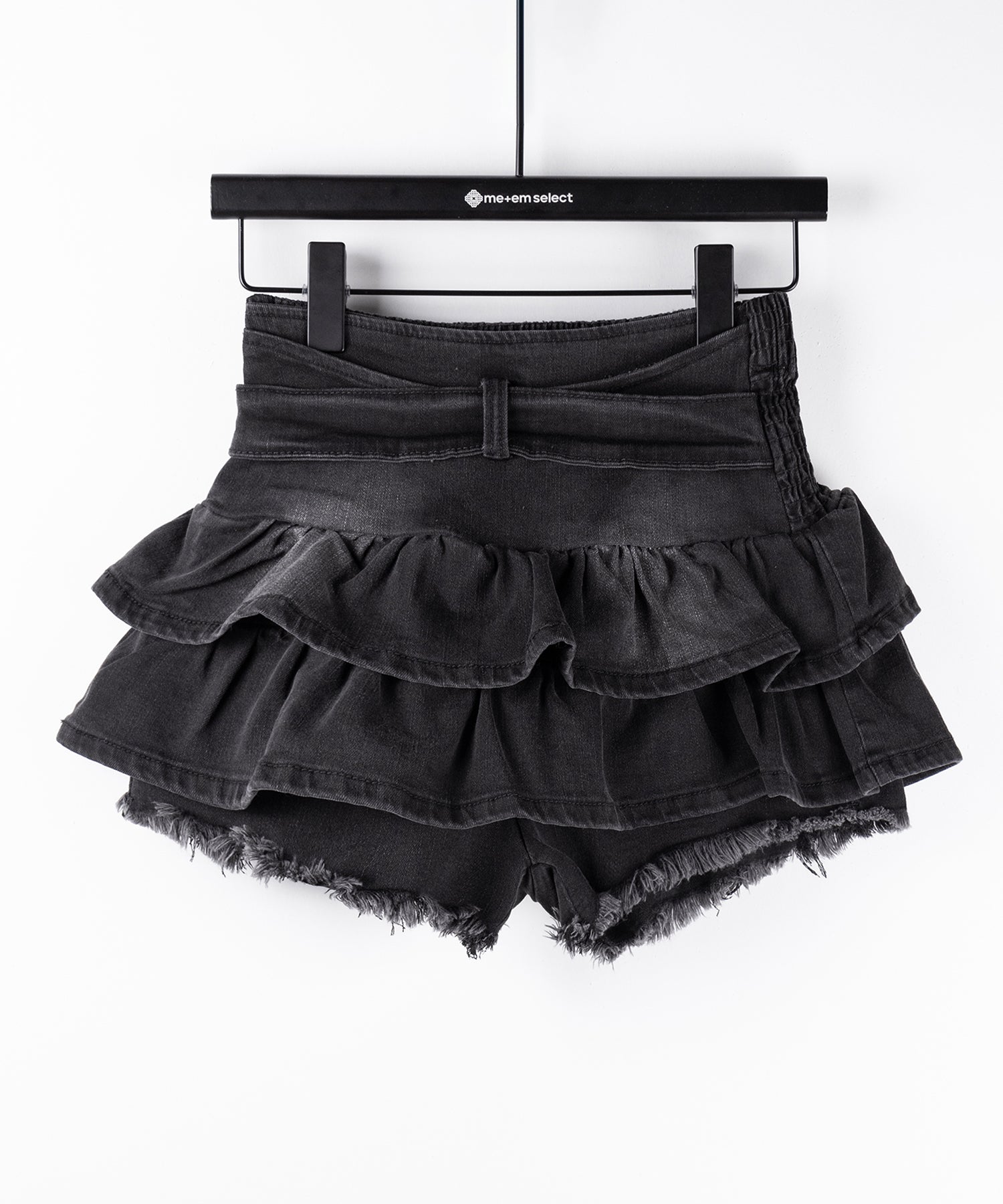 【 2color 】ベルテッドフリルヴィンテージデニムミニスカパン / Belted frill vintage denim mini skirt pants