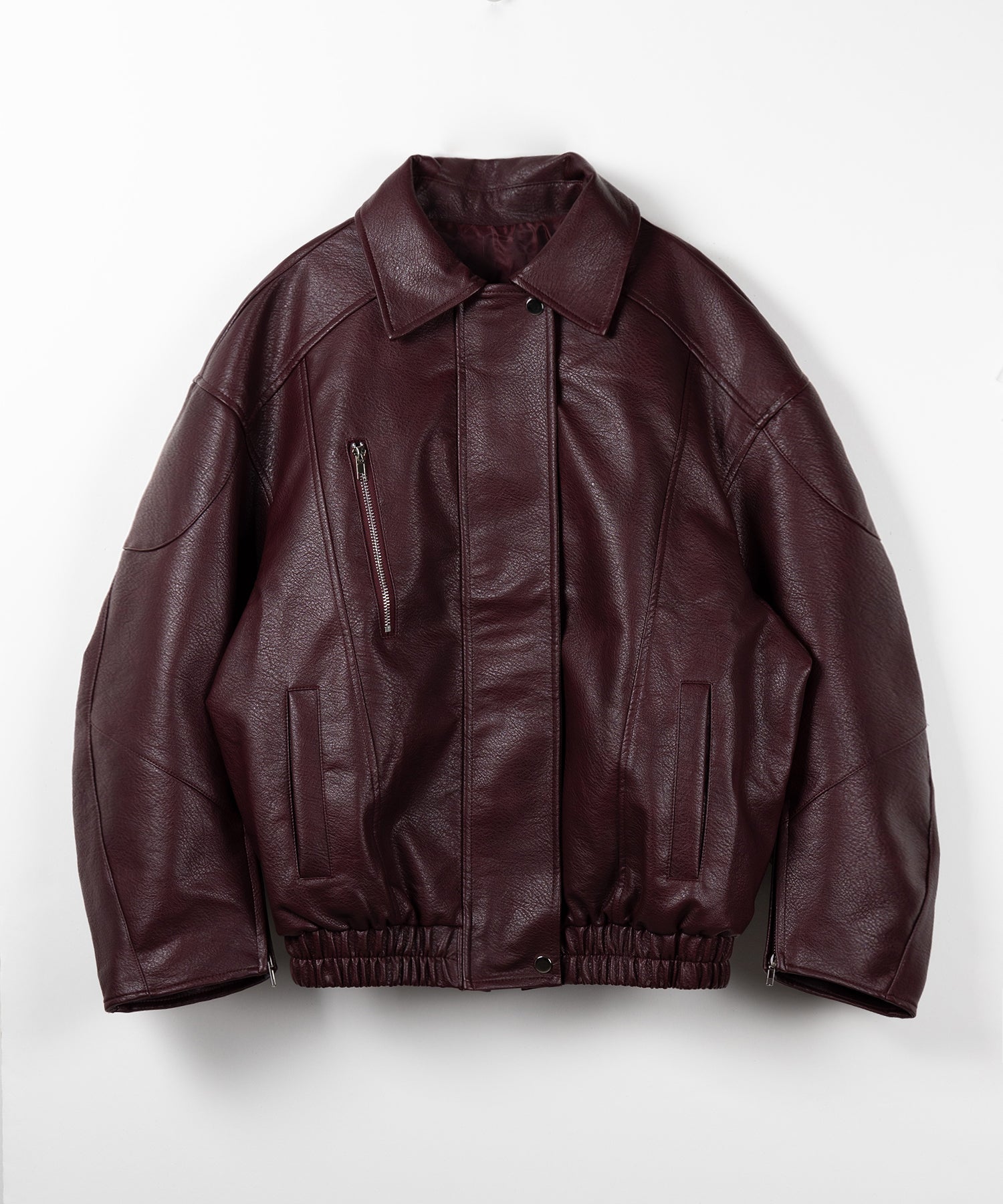 【 2color 】ヴィンテージライクボリュームスリーブフェイクレザーブルゾン / vintage like volume sleeve fake leather blouson