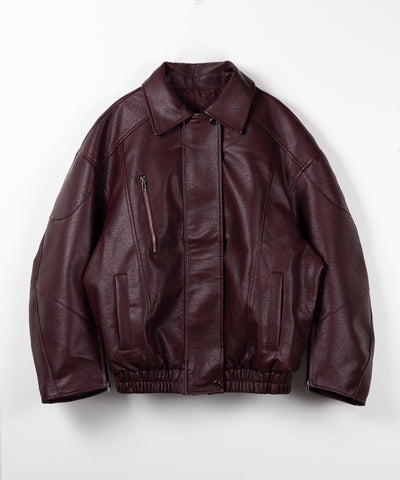 【 2color 】ヴィンテージライクボリュームスリーブフェイクレザーブルゾン / vintage like volume sleeve fake leather blouson