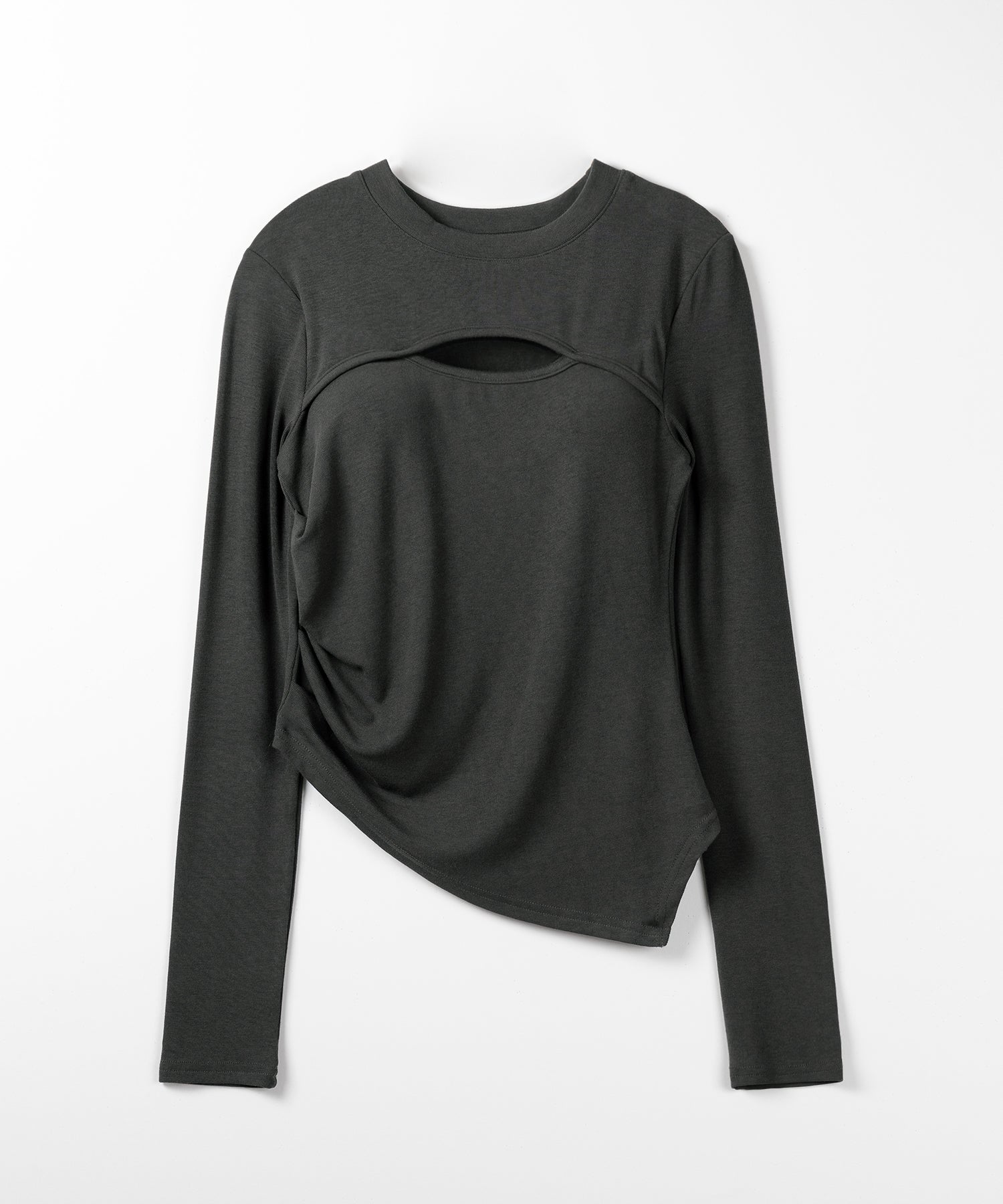 【 3color 】カットアウトサイドシャーリングアシンメトリートップス / cut-out side shirring asymmetry tops