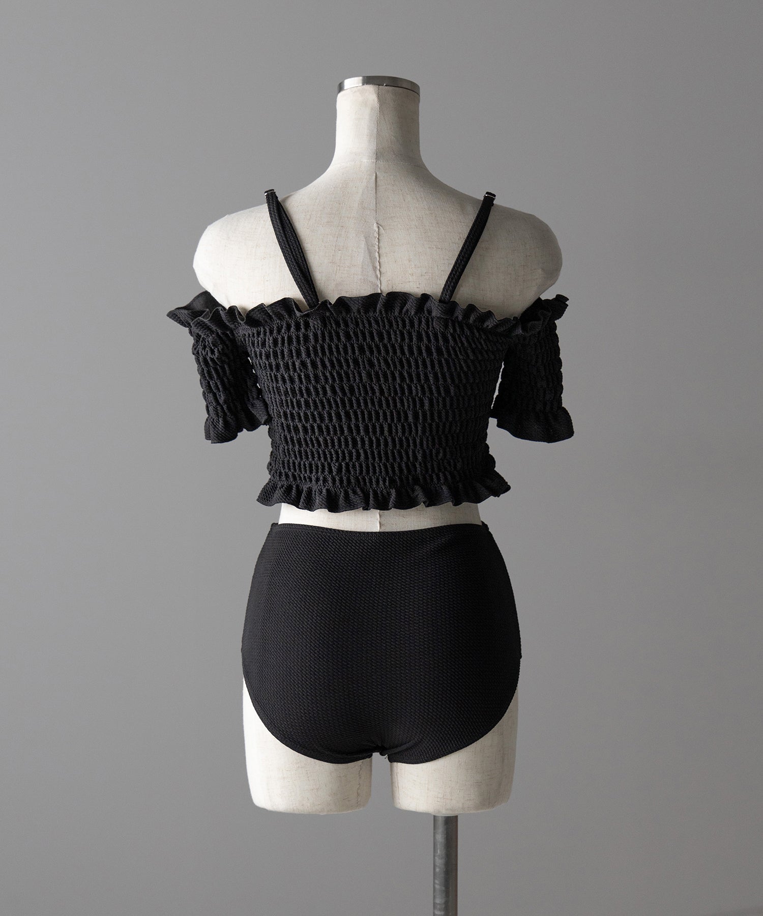 【 レディース水着/2点セット 】オフショルダーシャーリングギャザーハイウエストビキニ / off shoulder shirring gather highwaist bikini