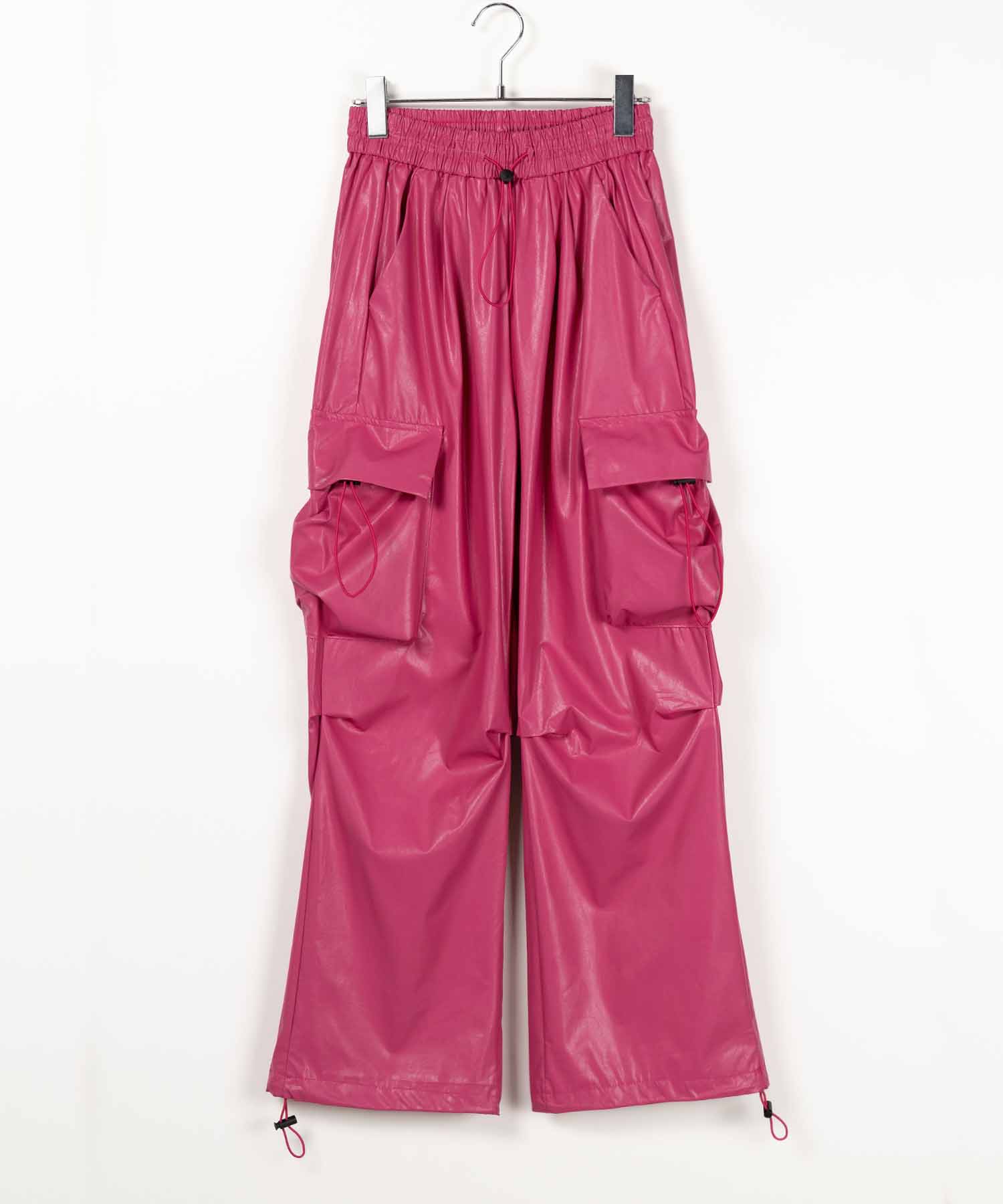 【 選べる4size /2color 】タックデザインフェイクレザードロストワイドカーゴパンツ