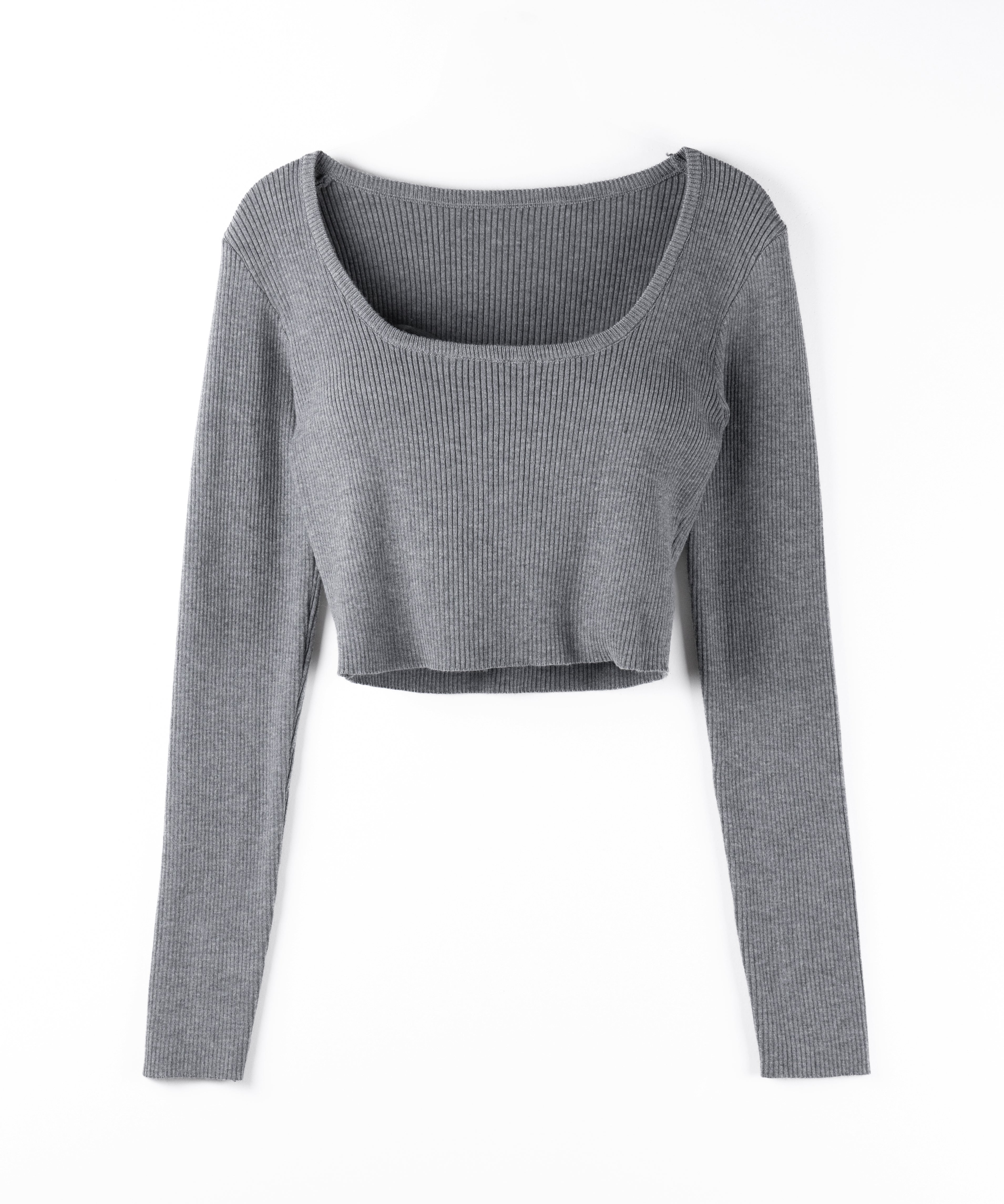スクエアネックショートリブニットトップス / square neck short rib knit tops
