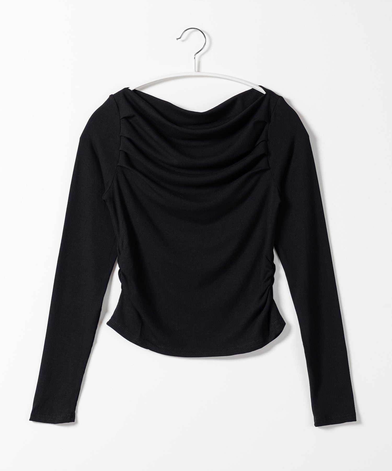 タックデザインドレープオフショルダートップス