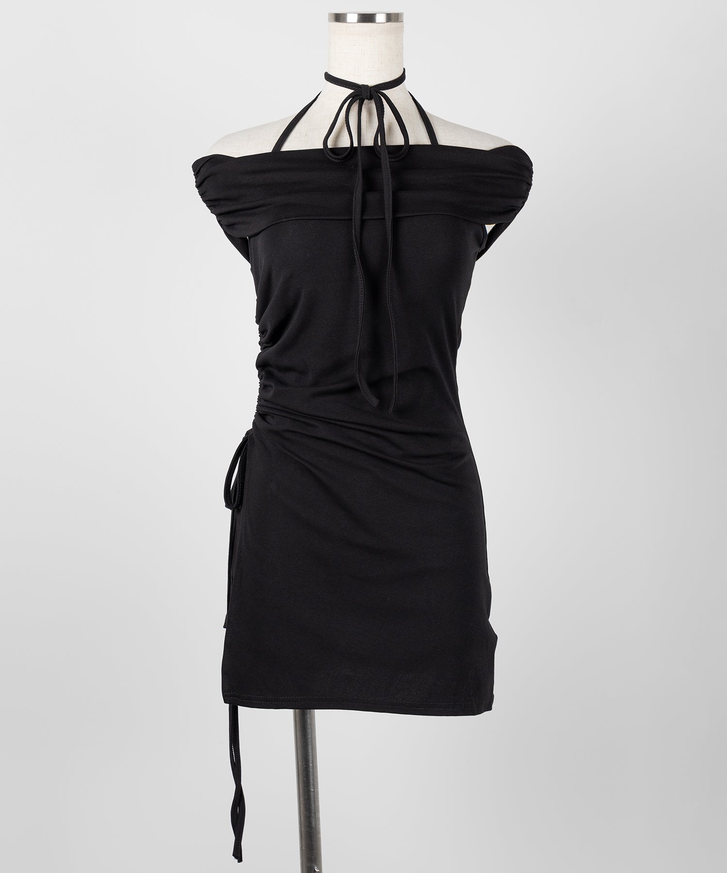 【 セットアップ 】ネックリボンストラップオフショルミニワンピ +ショートパンツ / neck ribbon strap off shoulder mini onepiece + short pants SET