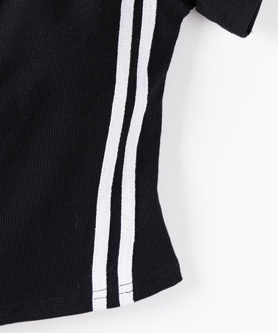 ジップアップオフショルサイドラインTシャツ / zipup off shoulder sideline T-shirt