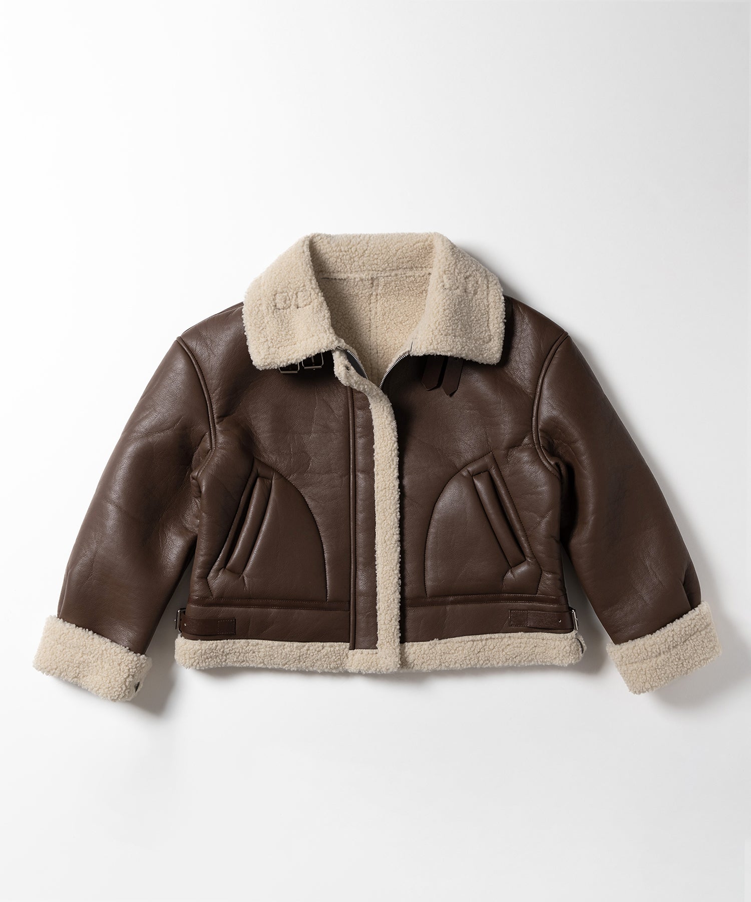 フェイクレザームートンB-3クロップドフライトジャケット