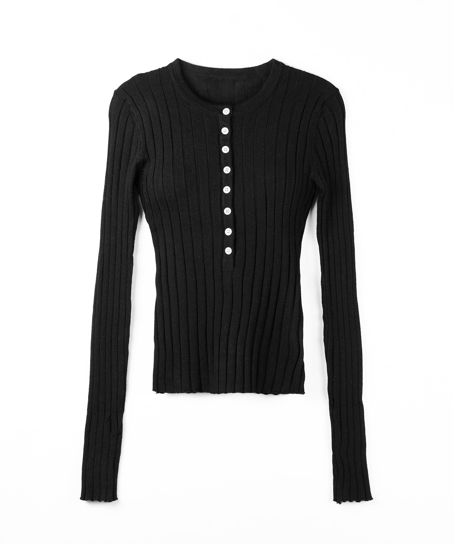 スリムフィットヘンリーネックリブトップス / slim fit henley neck ribbed tops