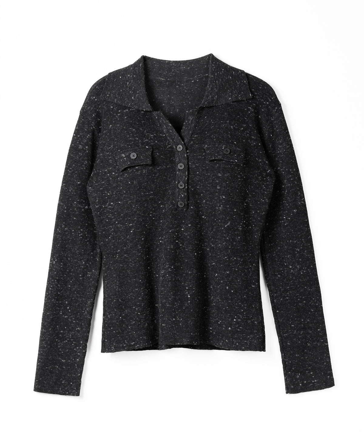 スキッパーボタン長袖ロングニットトップス / skipper button long sleeve long sheer knit tops