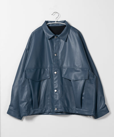 【 裾絞り可能2WAY 】ビッグシルエットボーイフレンドレザージャケット