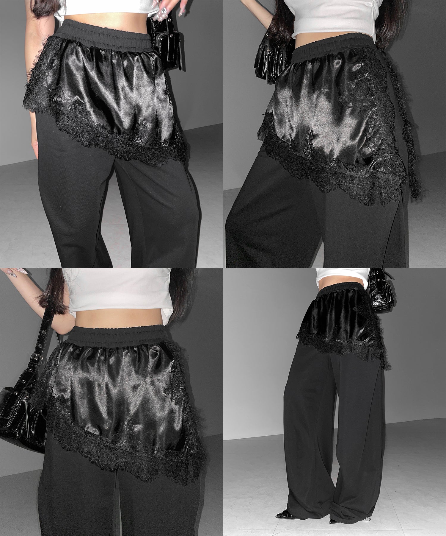 レースドッキングレイヤードスウェットワイドパンツ / lace docking layered sweat wide pants