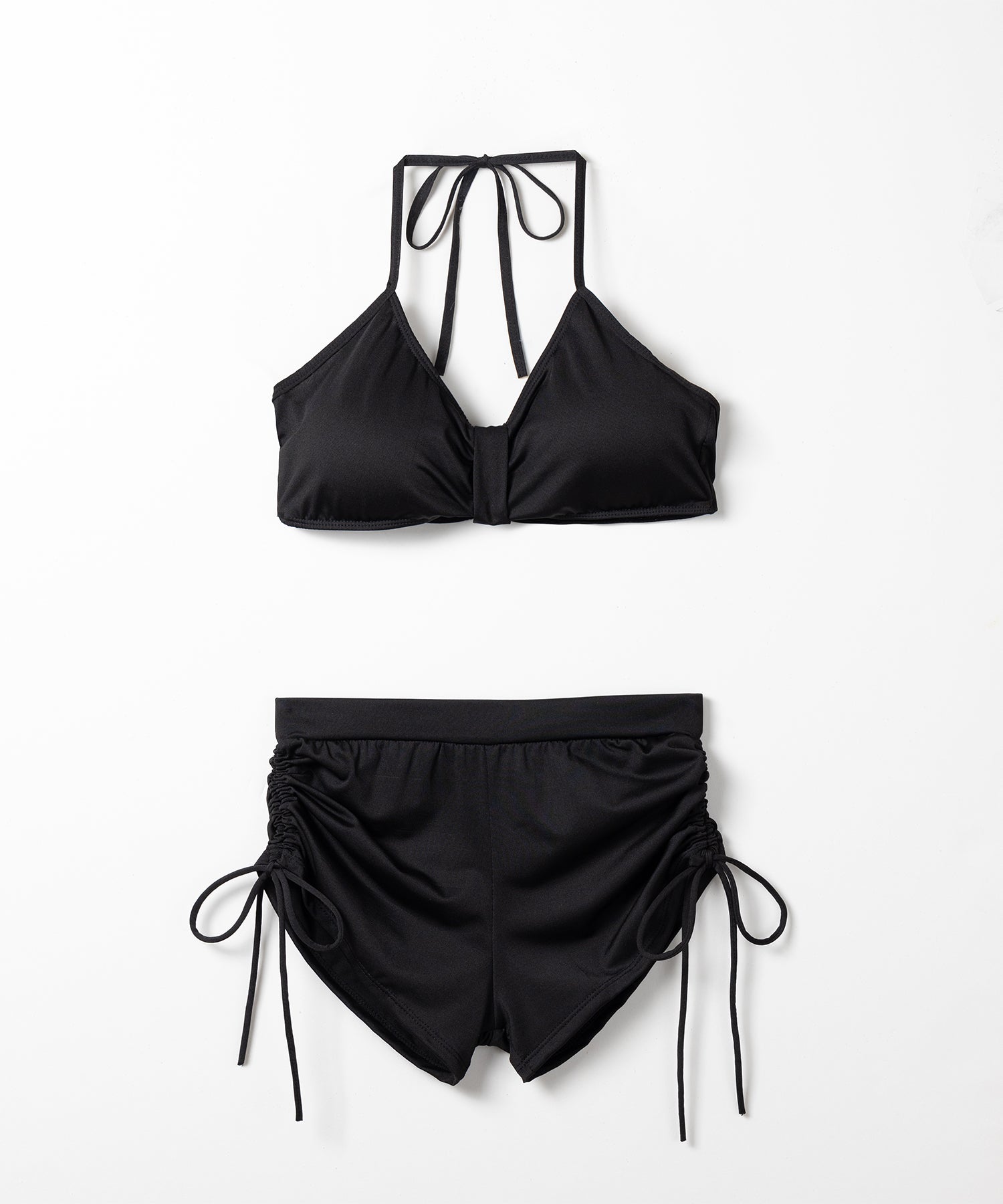 【 レディース水着/3点セット 】シアートップス付き シャーリングリボンホルターネックハイウエストビキニ / ( 3piece ) sheer tops SET shirring ribbon halter neck high waist bikini