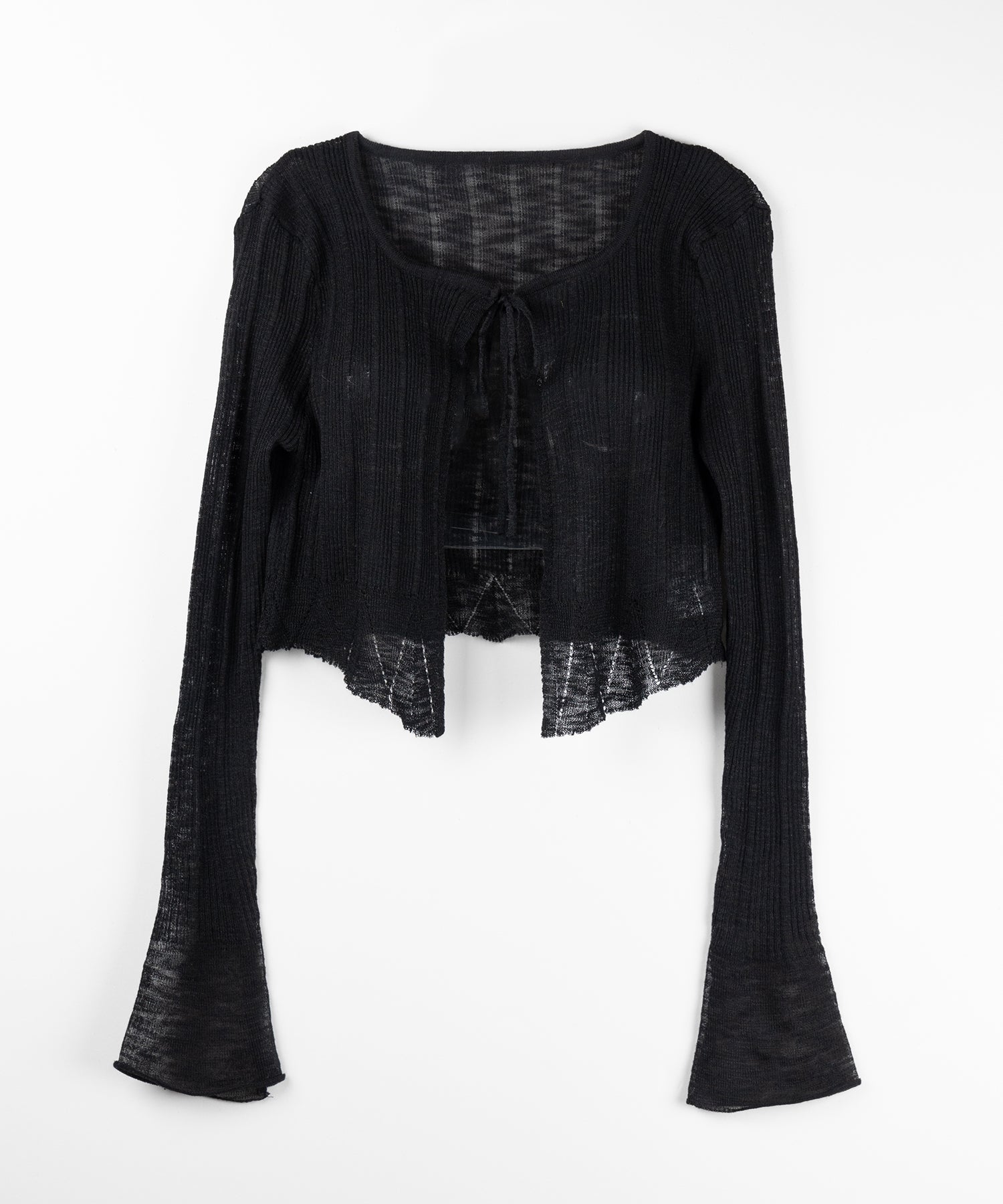 【 2color 】フロントリボンシアーニットショートカーディガン / front ribbon sheer knit short cardigan