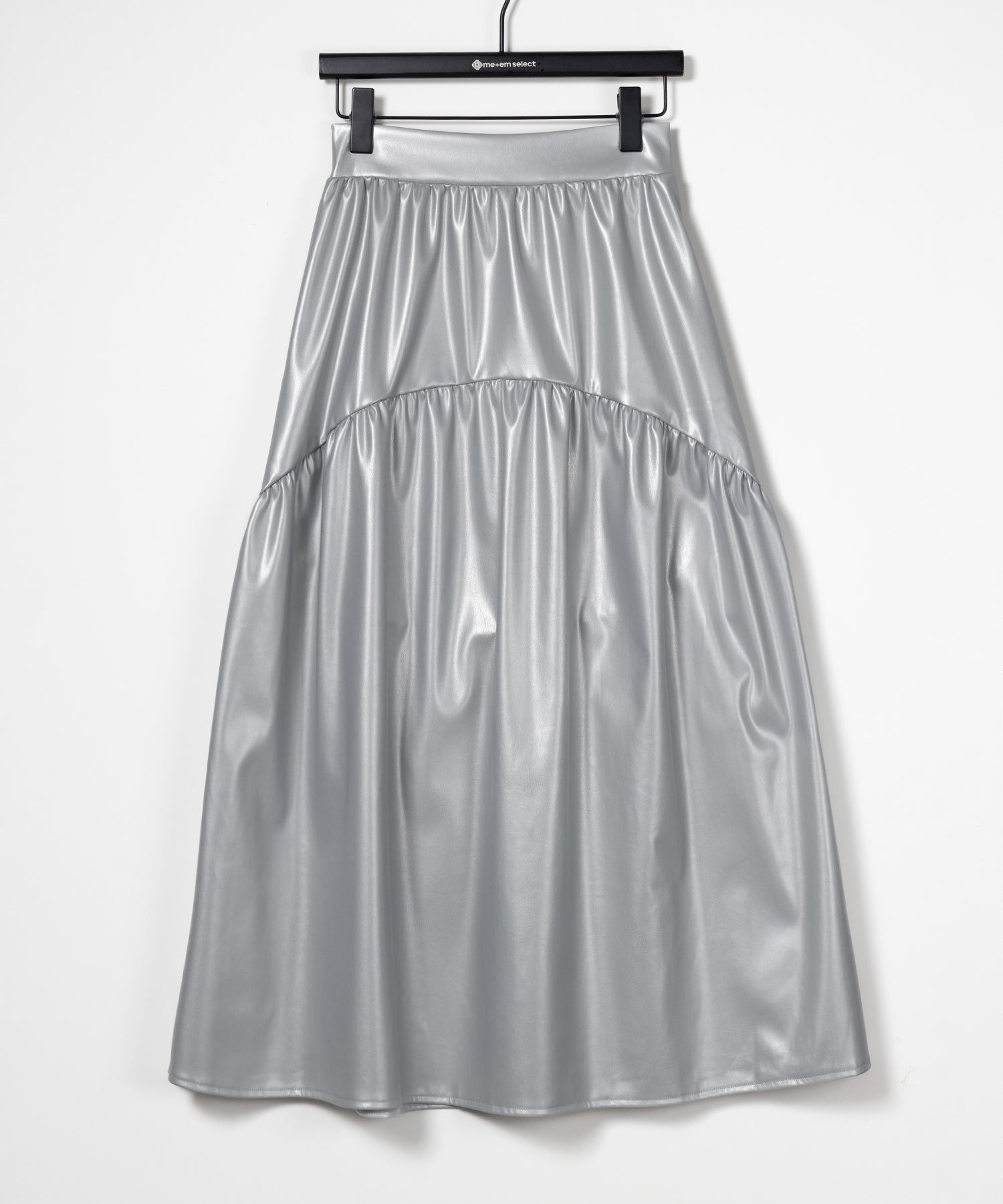 【 2color 】メタリックフェイクレザーギャザーフレアスカート / metallic fake leather gather flare skirt