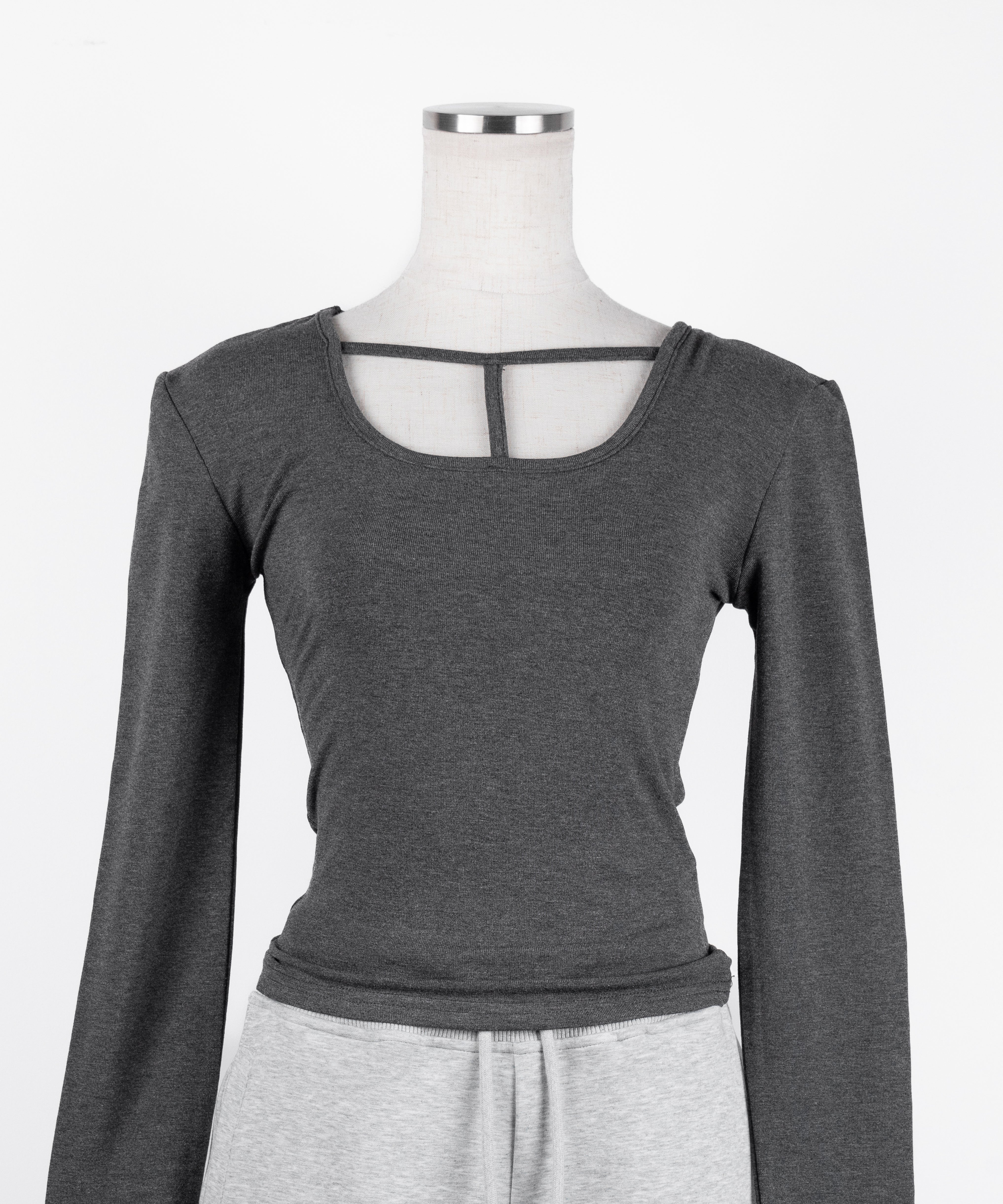 【 裏起毛 】カットアウトストラップスリムカットソートップス / cutout strap slim cutsew tops