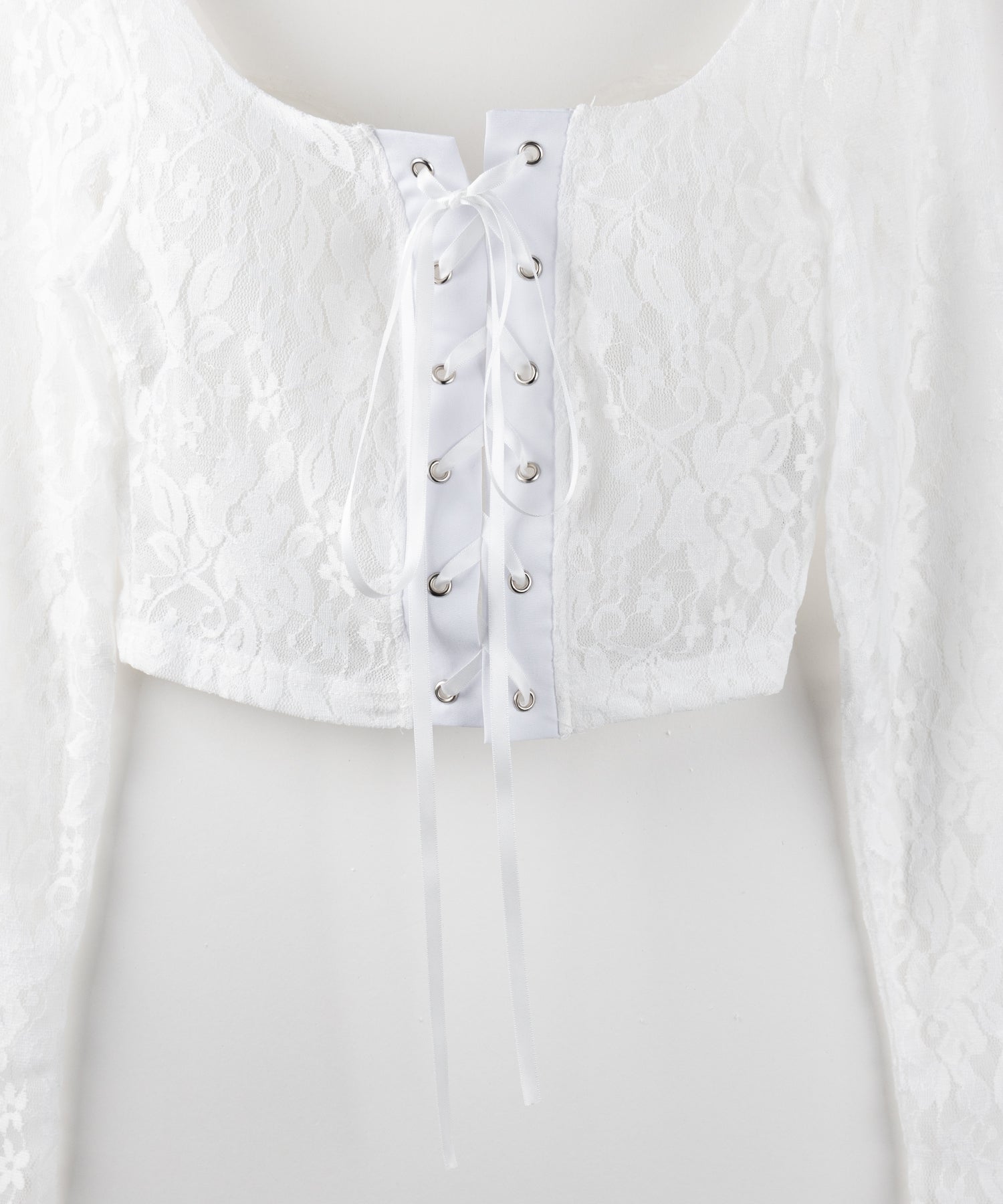 【 2color 】レースアップコルセットリボンショートレーストップス / laceup corset ribbon short lace tops