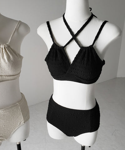 【 レディース水着/2点セット 】2WAY フロントリボンクロスネックセパレートビキニ / 2WAY front ribbon cross neck separate bikini