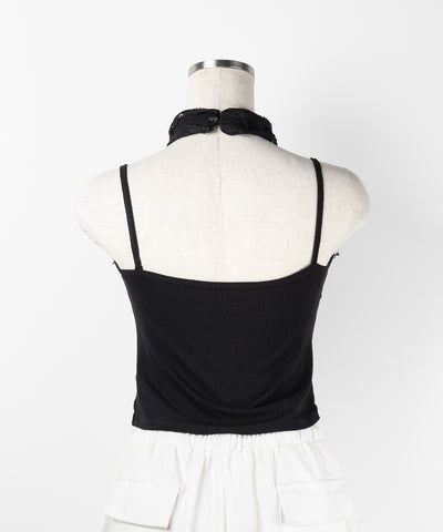 【 カップ付 】レースチョーカーストラップリブキャミソール / lace choker strap lib camisole