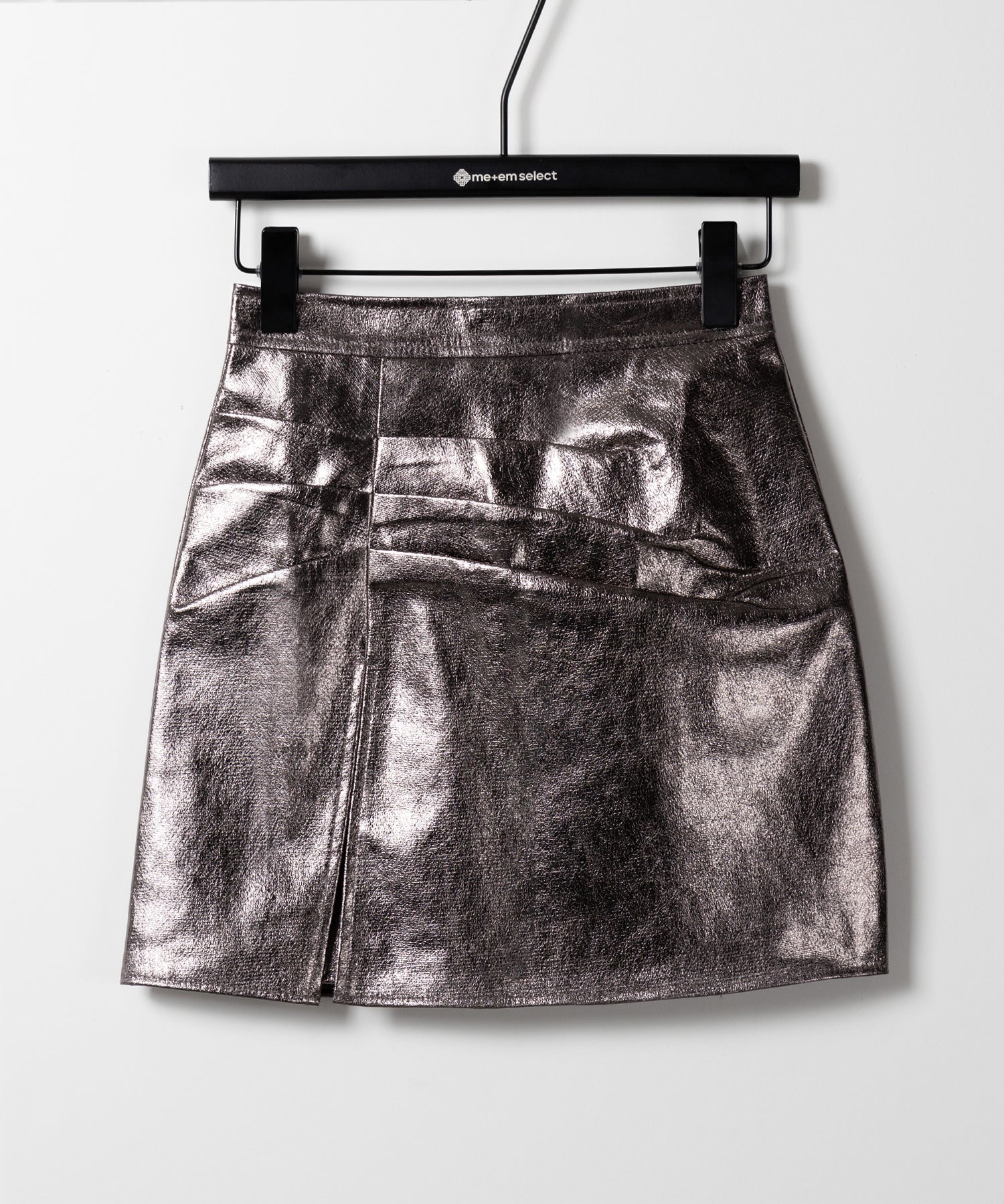 3タックメタリックスリットハイウエストタイトミニスカート