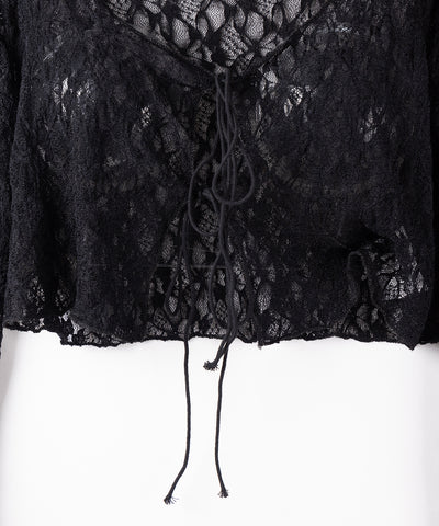 ダブルストラップリボンショートレースカーディガン /double strap ribbon short lace cardigan