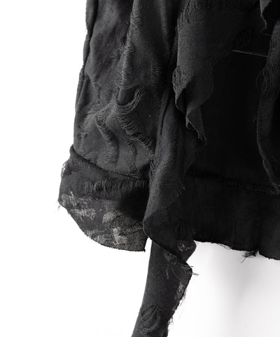 ダメージフリル半袖ショートリボンカーディガン / damage frill short sleeve short ribbon cardigan