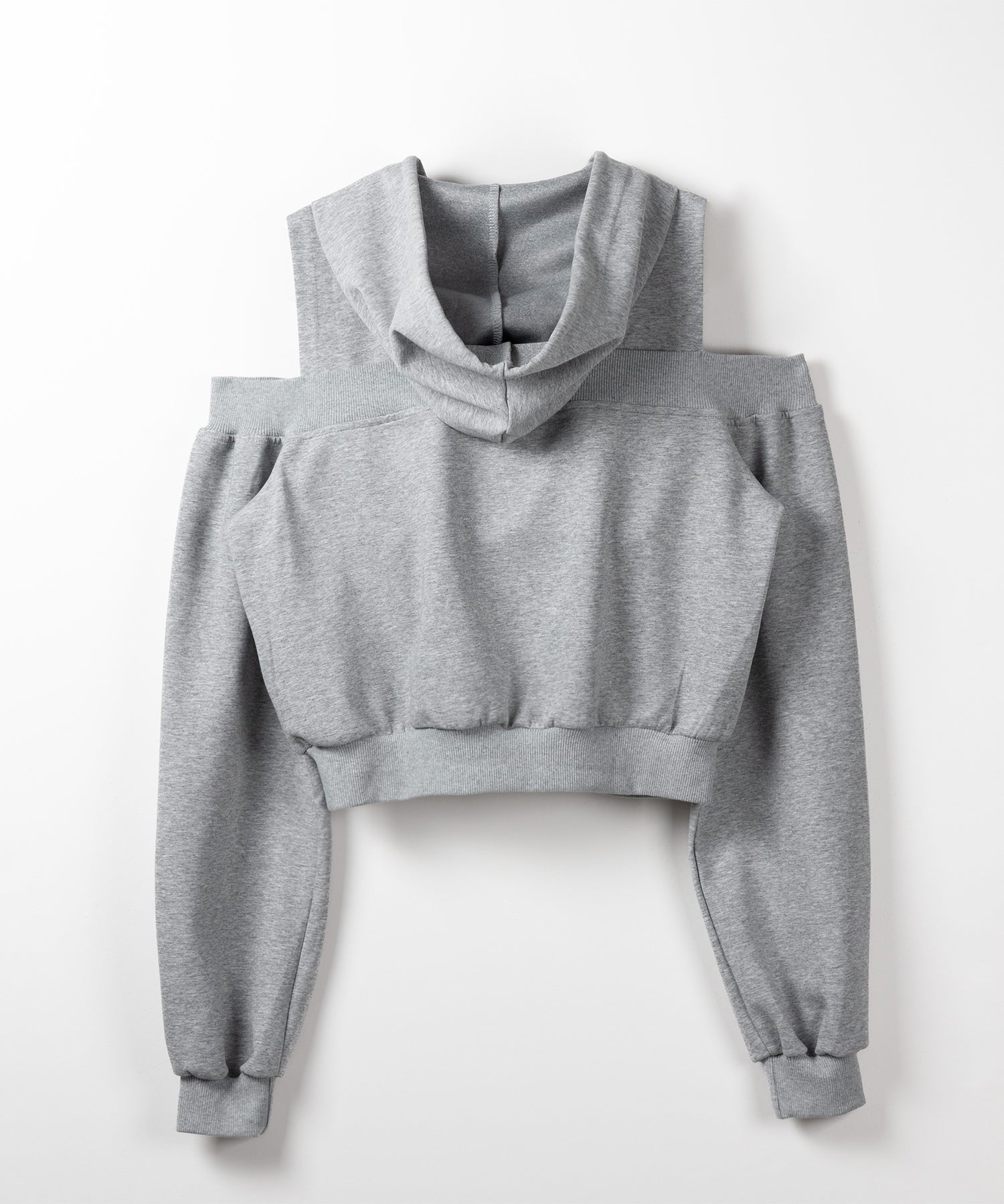 オープンショルダーカットアウトジップアップパーカー / open shoulder cut out zip up hoodie
