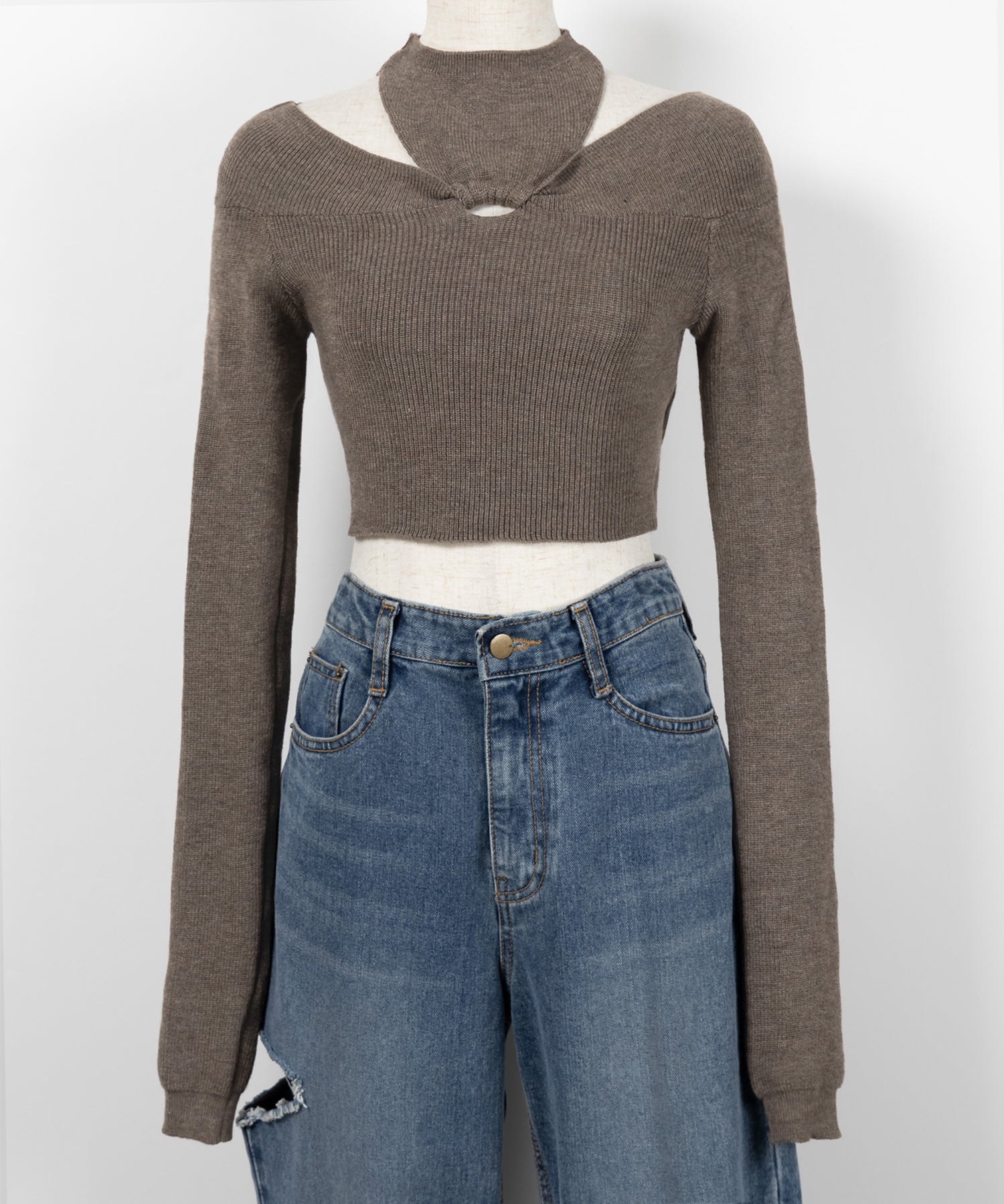【 3 color 】カットアウトオフショルショートリブニット