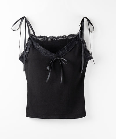 3サテンリボンレースリブキャミソール / three satin ribbon lace lib camisole