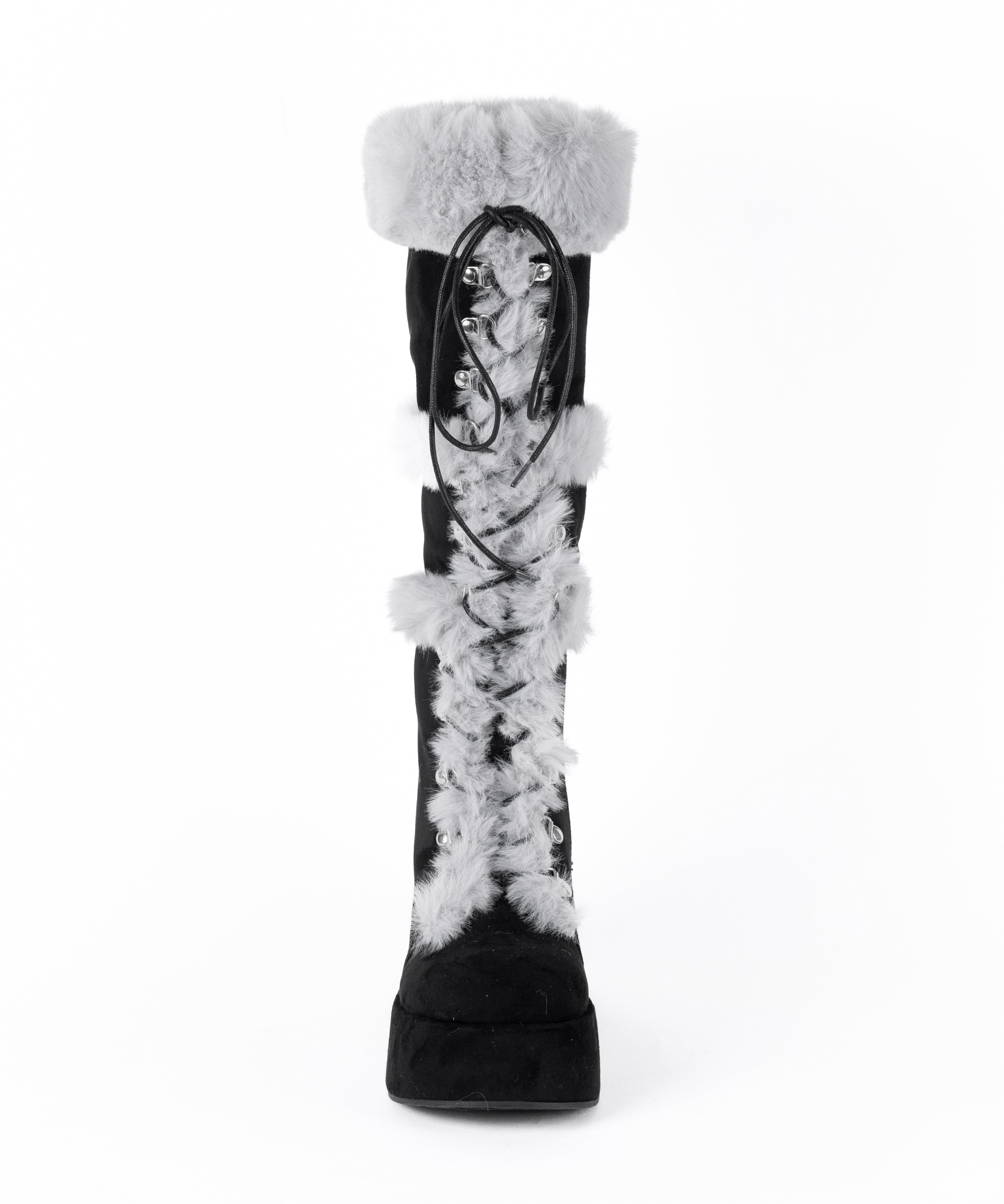 厚底レースアップムートンロングブーツ / platform laceup mouton long boots