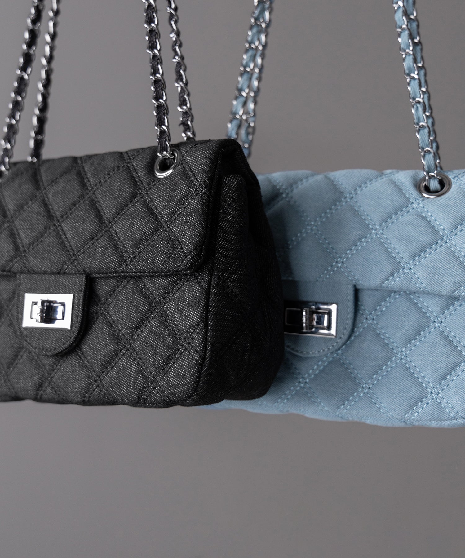 【2WAY 】キルティングチェーンデニムフラップショルダーバッグ / quilting chain denim flap shoulder bag