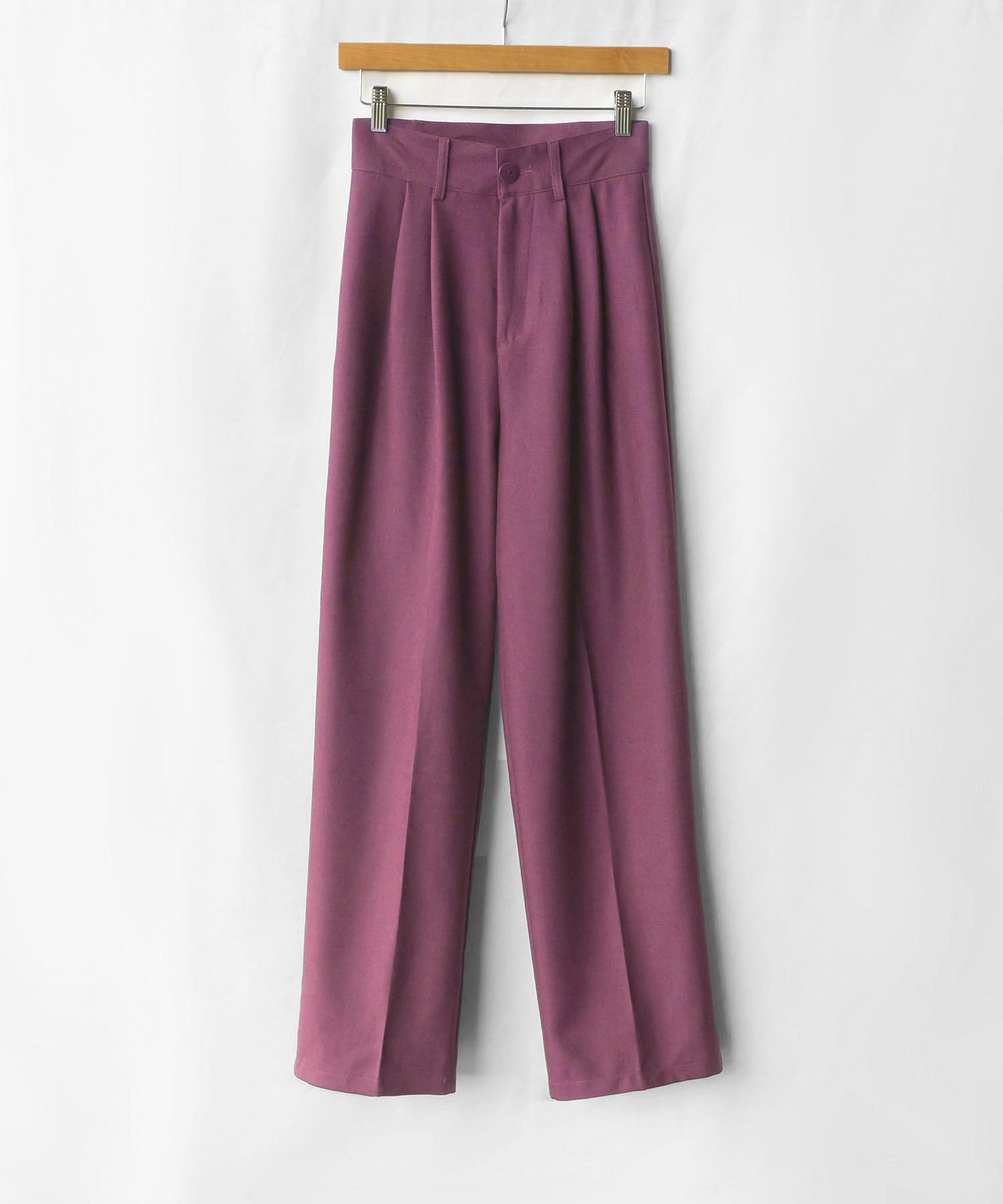 【 秋冬素材で新登場! 】太ベルトハイウエストウールライクカラータックスラックス