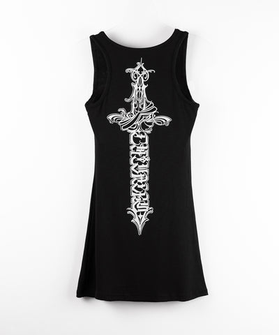 グランジロゴバッククロスタンクトップミニワンピ / grunge logo back cross tanktop mini onepiece
