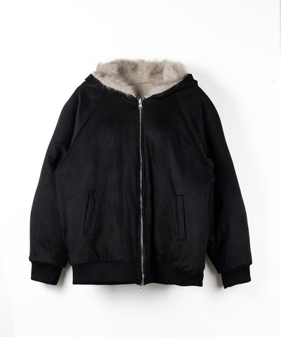 【 リバーシブル2WAY】ビッグフーディボリュームフェイクファーブルゾン / Reversible big hoodie volume fake fur blouson